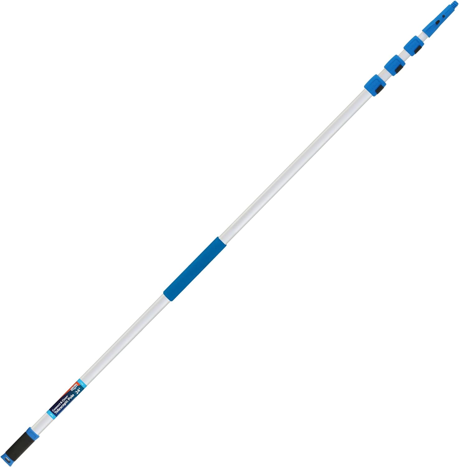 Unger Professional Connect & Clean 7-24 Foot Telescoping Extension Multi-Purpose Pole - Quick-Flip Clamp, Window Cleaning, Dusting Unger Professional Connect Clean 7-24 Foot Telescoping Extension Multi-Purpose Pole